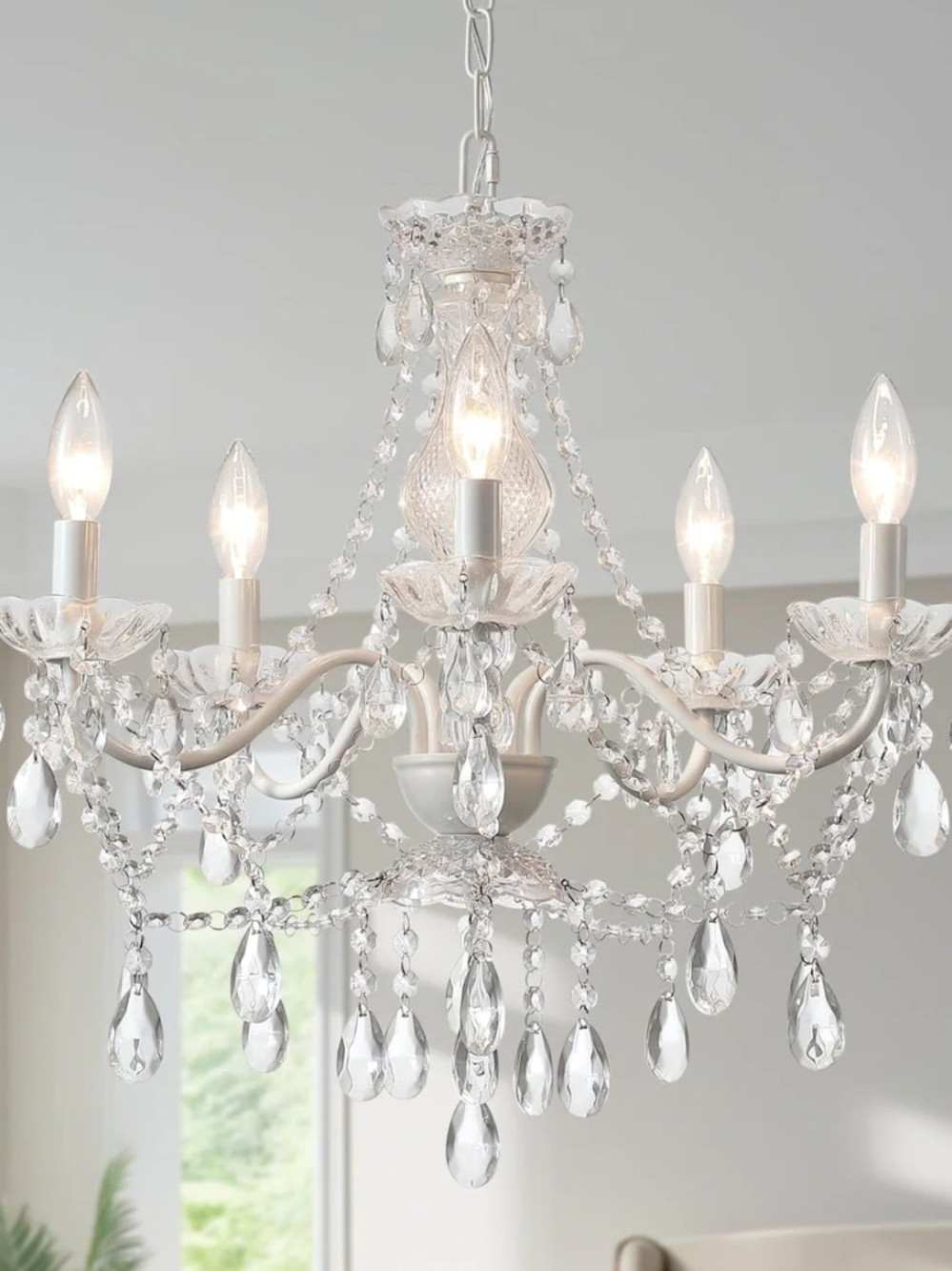 Crystal White Chandelier, Ceramic White Hanging Pendant NIB